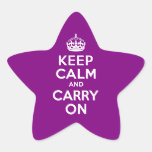 Purple Keep Calm and Carry On Star Sticker