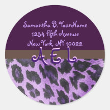 Purple Leopard Fur Monogram Address Labels Stickers