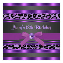 13th Birthday Party on Purple Leopard Girls 13th Birthday Party Invitations