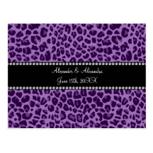 Purple leopard pattern wedding favors postcard