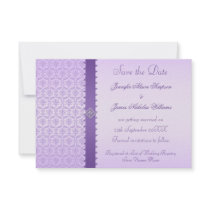 Purple Lilac Damask Save the Date Announcement
