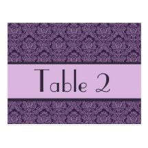 Purple & Lilac Damask Wedding Table Number Card Postcards
