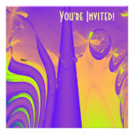Purple, Lime Green and Orange Fractal Design. Custom Invites