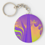 Purple, Lime Green and Orange Fractal Design. Key Chain