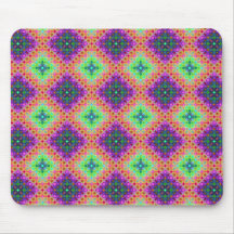 Purple & Lime Green Chequered Fractal Pattern Mousemat