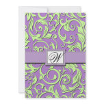 Purple & Lime Green Damask Wedding Invitations