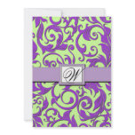 Purple & Lime Green Damask Wedding Invitations
