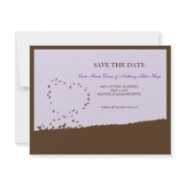 Purple love bird save the date announcement