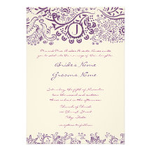 Purple Love Birds Damask Monogram Weddings Personalised Announcement
