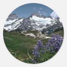 Purple Lupine Framing Icy Peaks flowers Round Stickers
