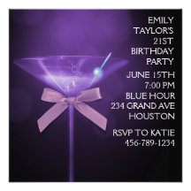Purple Martini Womans Purple 21st Birthday Party Invites