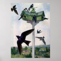 Purple Martins and Their Birdhouse Print