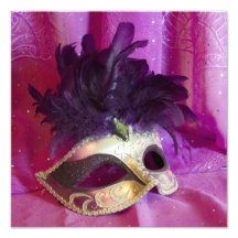 Purple Masquerade Mask Square Photo Print