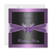 Purple Mauve Black Butterfly 30th Birthday Party Personalised Invitations