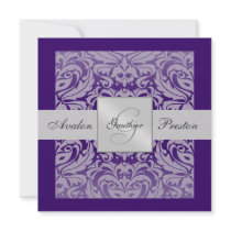 Purple Monogram Damask Border Invitation