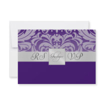 Purple Monogram Half Damask RSVP Reply Invitation