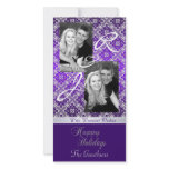 Purple Monogram Lace Holiday Ribbon Photo Card photo cards