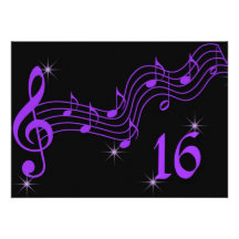 Purple Music Notes Sweet Sixteen Invitation