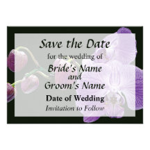 Purple Orchid With Buds Save the Date Personalised Invitation