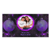 Purple Ornaments Christmas Photo Card