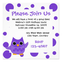 Purple Owl Personalised Invites