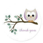 Purple Owl Thank You Stickers