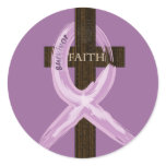 Purple "Painted" Cancer Ribbon on Cross stickers