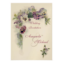 Purple pansies wedding invitation