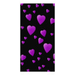 Purple Pattern of Love Hearts on Black. Custom photo cards