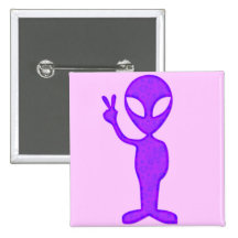 Purple Peace Alien Pinback Buttons