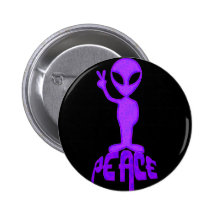 Purple Peace Alien Pinback Buttons