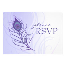 Purple Peacock Feather RSVP Card Personalised Invitation