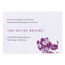 Purple peacock wedding reception enclosure cards business card