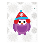 Purple Penguin and Snow Post Cards