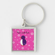 Purple penguin pink snowflakes pattern keychain