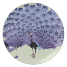 Purple Perfect Pair Peacocks Art Nouveau Plates