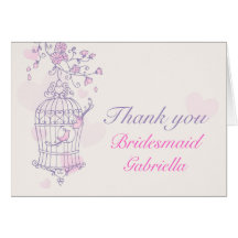 Purple pink bird wedding bridesmaid thank you card