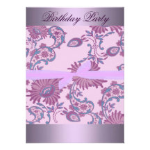 Purple & Pink Bow & Floral Birthday Invitation
