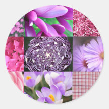 Purple / Pink Photo Collage Round Sticker