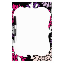 Purple Pink White Flower Art on Black Dry Erase Whiteboards