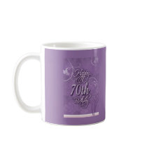 Purple pizazz for 70th birthday coffee mugs