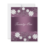 Purple Plum Metal White Flowers 21st Birthday Announcements