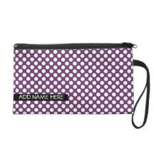 Purple Polka Dot Pattern with Name Wristlet