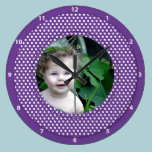 Purple Polkadot Picture Frame Round Clock wall clocks