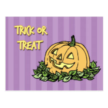 Purple Pumpkin Trick or Treat Halloween Postcards