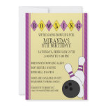 Purple Retro Custom Bowling Birthday Party invitations