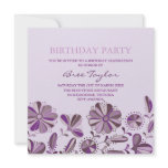 Purple Retro Flower Design Birthday Invitation