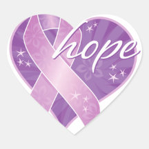 purple ribbon hope heart stickers