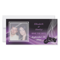 Purple road biker wedding Save the Date photo card