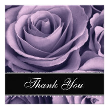 Purple Roses Lace Ribbon Wedding Thank You Card Invite